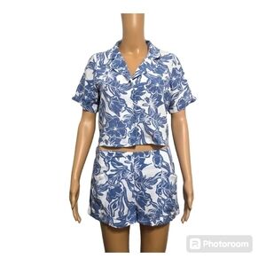 Japna Hawaiian Banana Leaf Print Shorts  Set Womens Size Small
